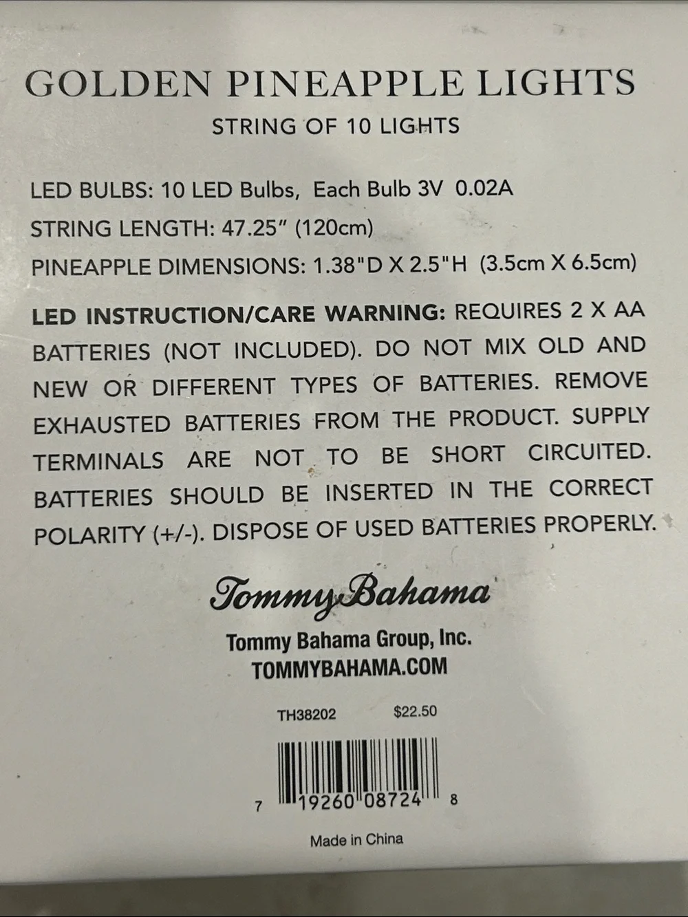 Tommy Bahama Golden Pineapple Lights string of 10 (x2) NEW